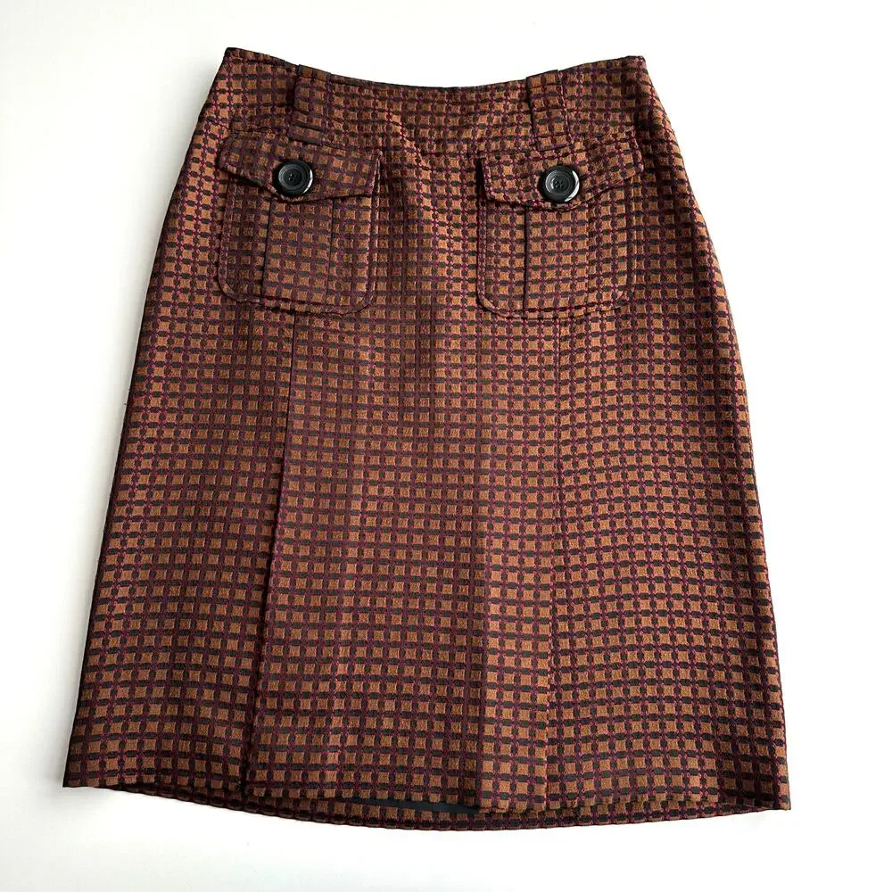 Pendleton Jacquard Patch‎ Pocket Kick Pleat Knee Length Bronze Career Skirt 6